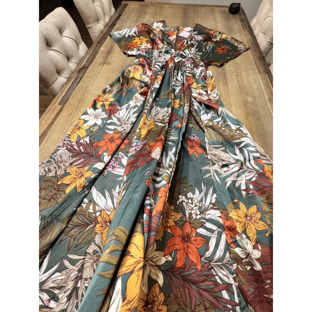 Showpo Vacay Ready Maxi Dress Size 14 Floral Plunge Neckline Thigh High Slit - Picture 9 of 15